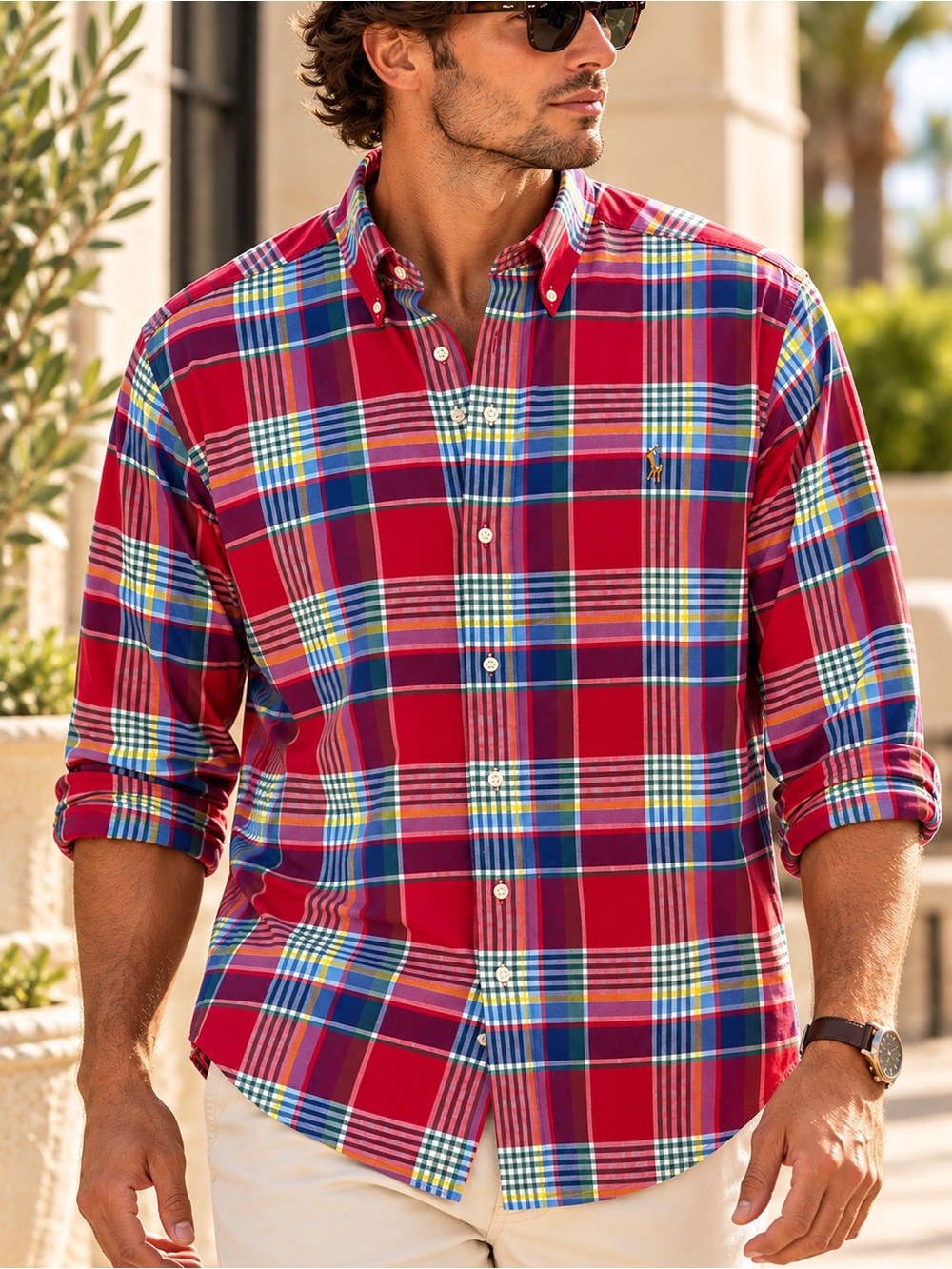 Polo Ralph Lauren 2XLT Madras Plaid Button Down Shirt Red Multicolor #863